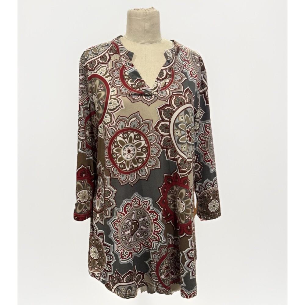 ZATTCAS Women Colorful Mandala Stretch Tunic Blouse Shirt 2XL XXL 2X Long V Neck